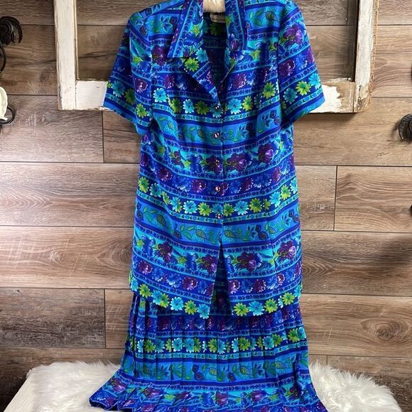 Vintage Leslie Fay Women’s 2 pc Skirt Set Size 10 Floral Cottagecore Fairycore - Picture 2 of 10